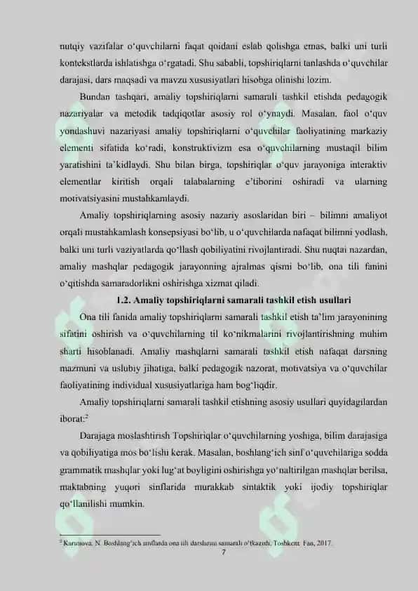 ONA TILI FANIDA AMALIY TOPSHIRIQLARNING AXAMIYATI 7