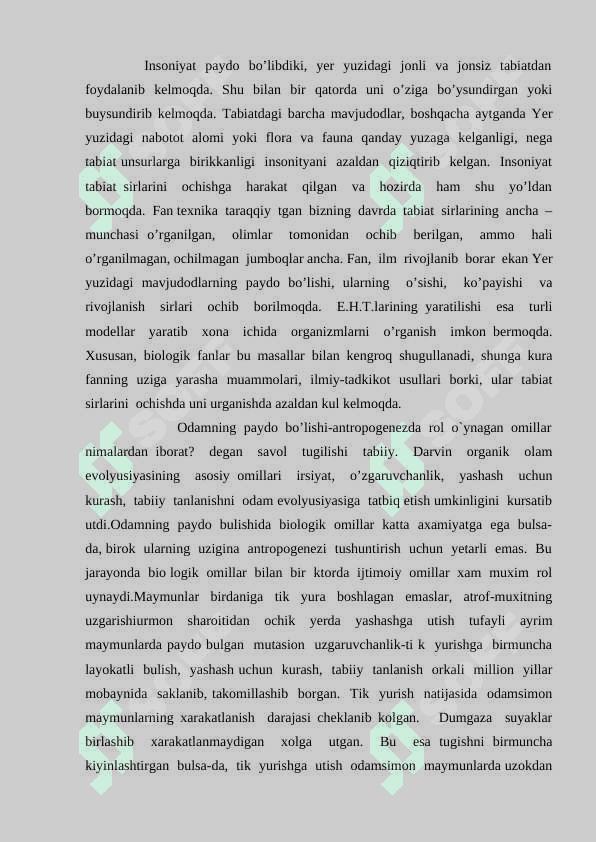 ODAMNING PAYDO BО‘LISHIGA DOIR ZAMONAVIY G‘OYALAR VA ULARNING ISBOTI 2