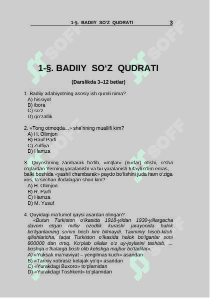 Adabiyot 7-sinf mavzulashtirilgan test savollari 3