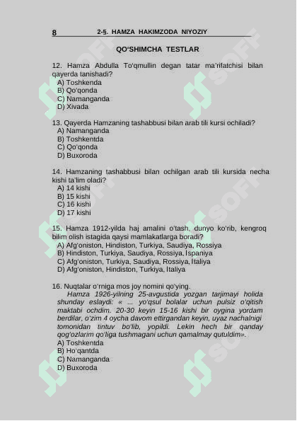 Adabiyot 7-sinf mavzulashtirilgan test savollari 8