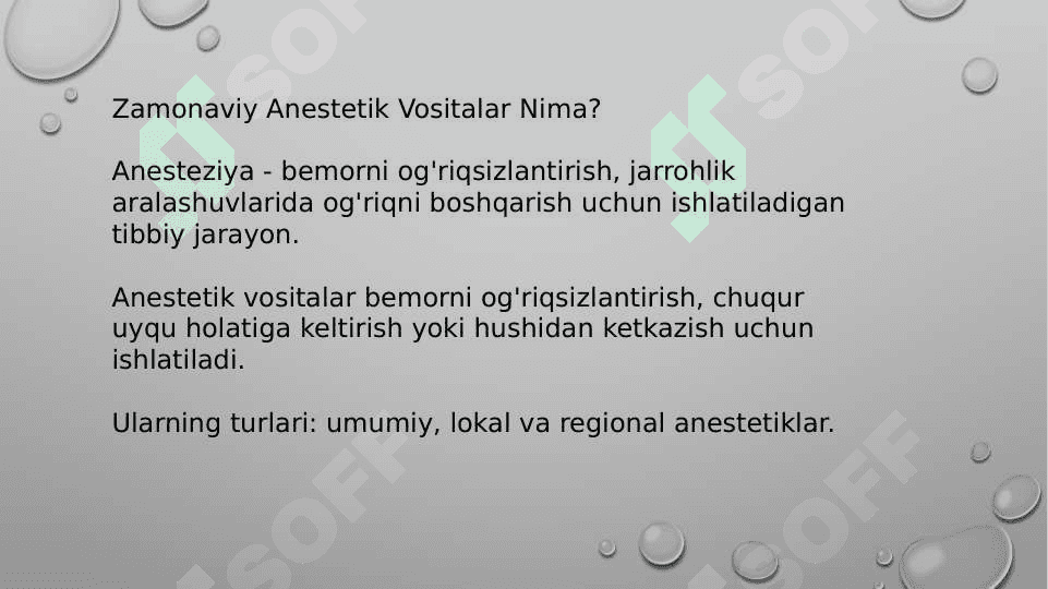 Zamonaviy anastetik vositalar 2