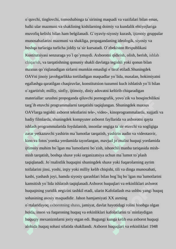 O’zbekiston respublikasida ommaviy axborot vositalarining faoliyati 2