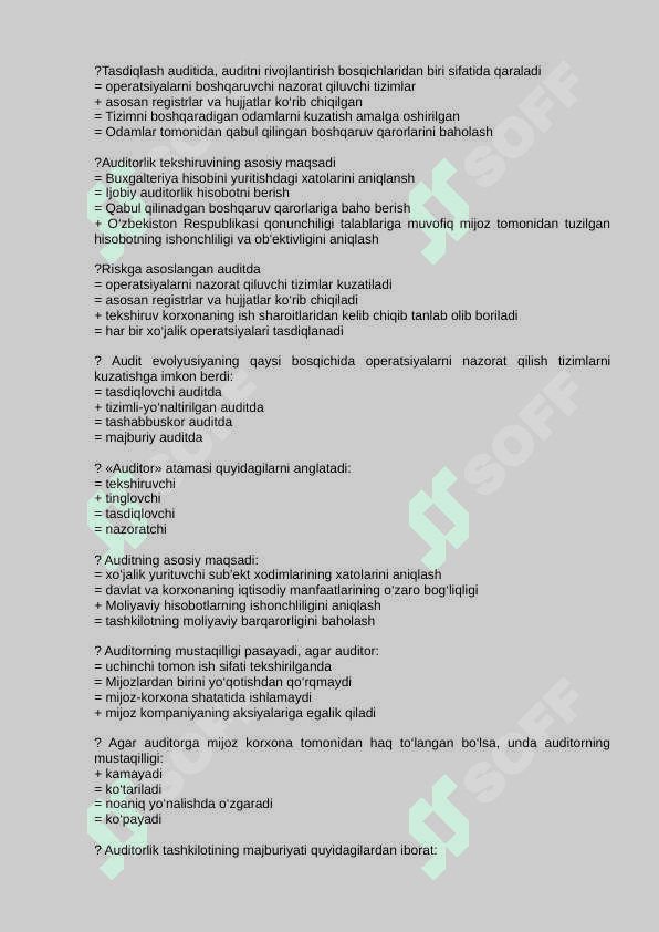Xalqaro standartlar AUDIT test savollari va javoblari bilan 3