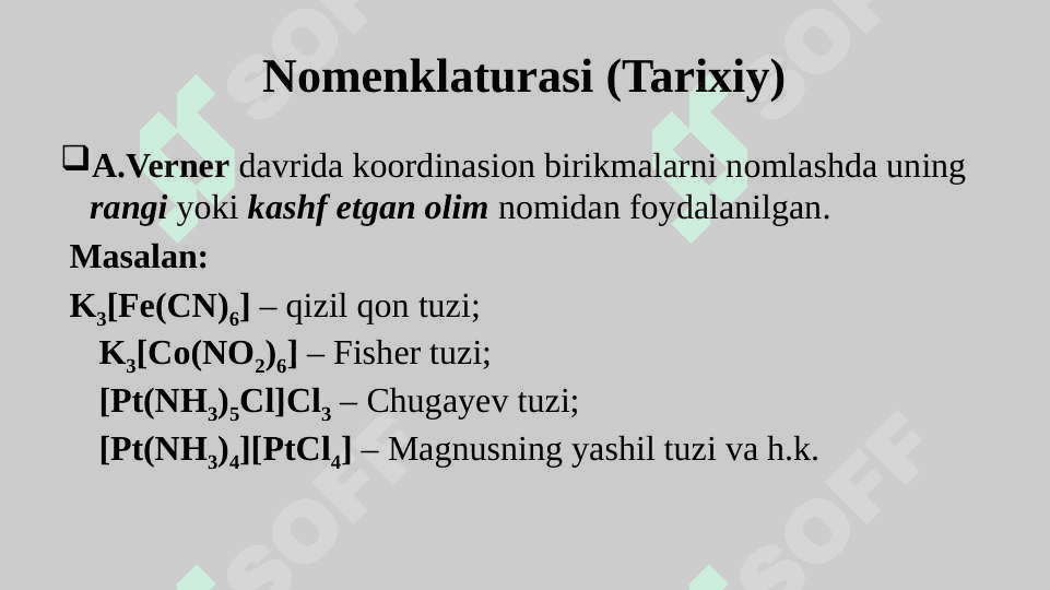 Ma’ruza Kompleks birikmalar turlari va nomlanishi. 8