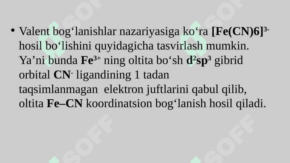 Kompleks birikmalarda kimyoviy bog‘lanish tabiati. 8