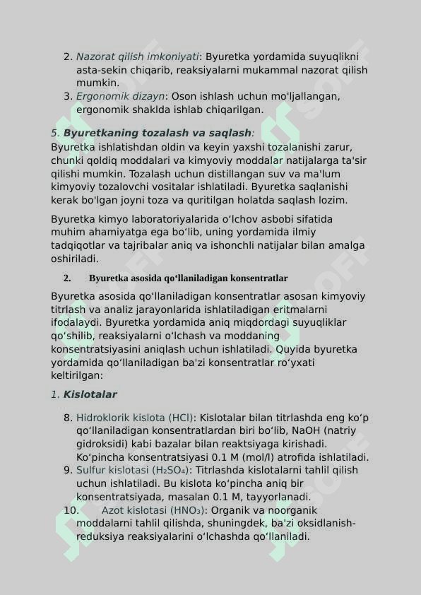 Byuretka asosida qoʻllaniladigan konsentratlar roʻyhati. 4