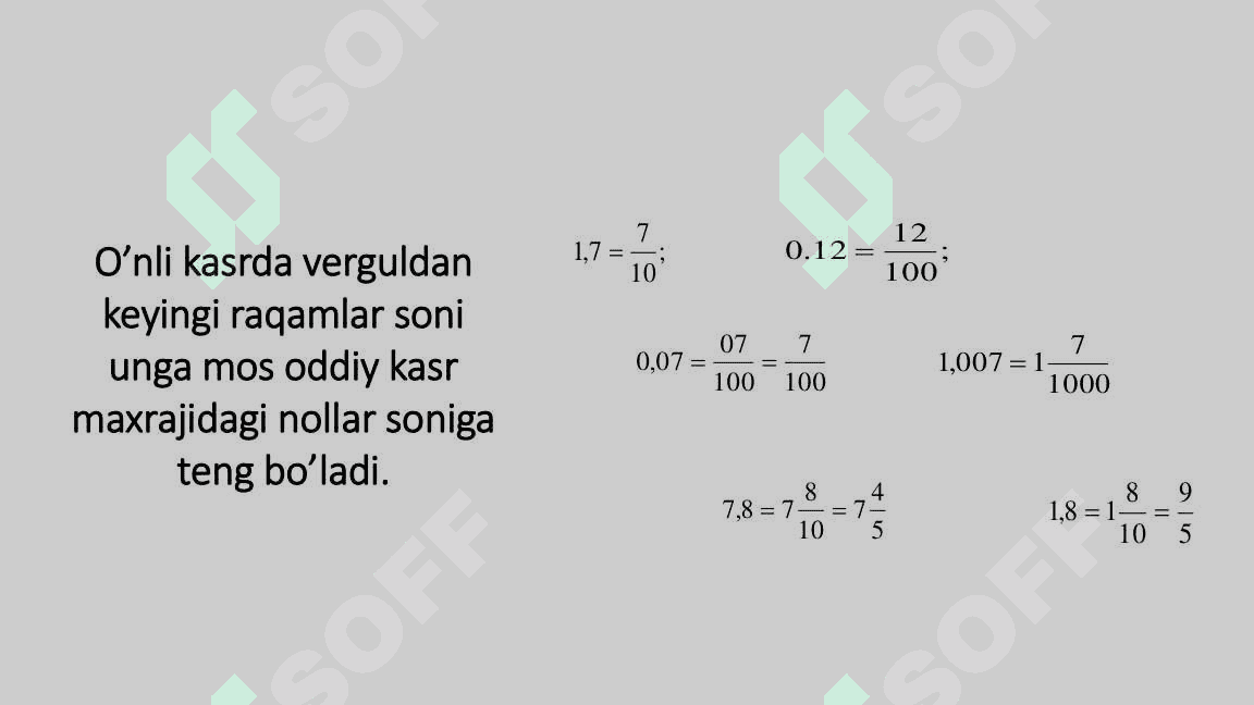 Oʻnlik kasrlar 6