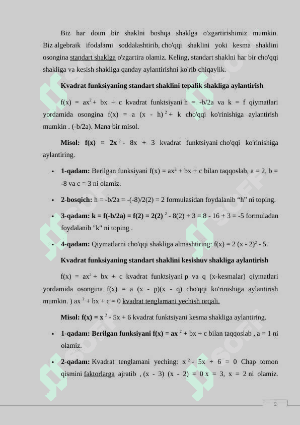 Kvadrat funksiyalar 7