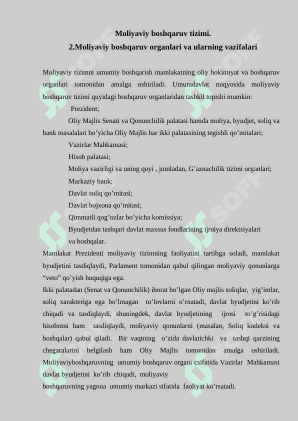 Moliya boshqaruv organlari va ularning vazifalar 7