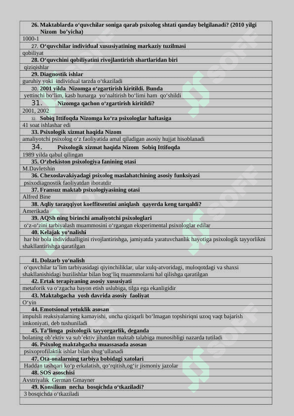 PSIXOLOGIYA TEST 2