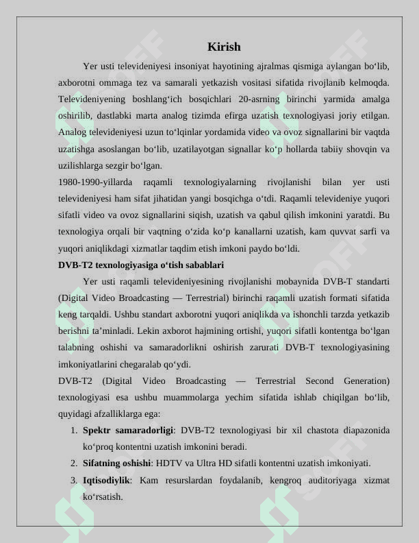 Yer usti DVB-T2 televideniye standarti 3