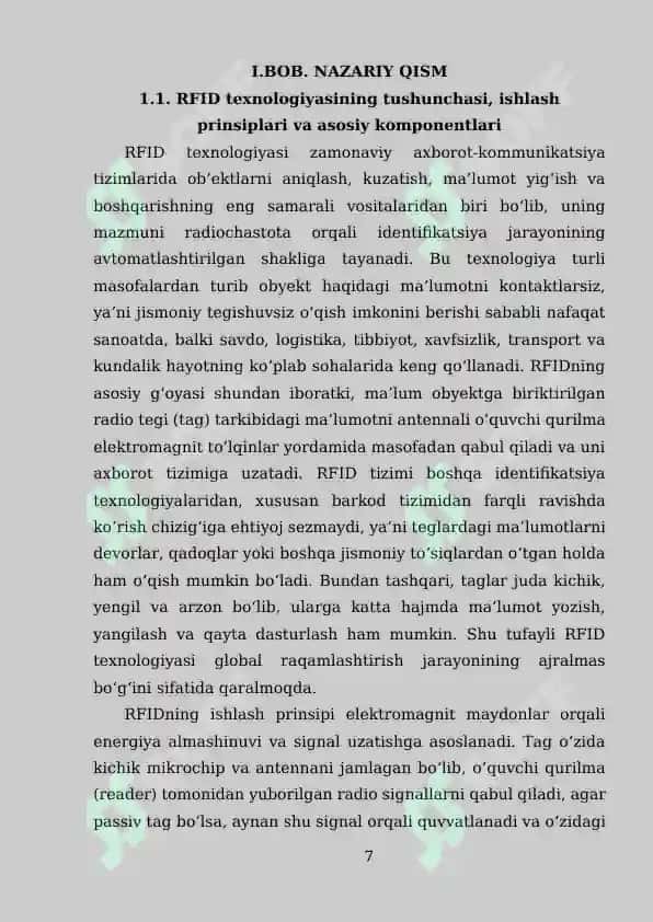 O‘RNATILGAN TIZIMLARDA RFID TEXNOLOGIYASI 6