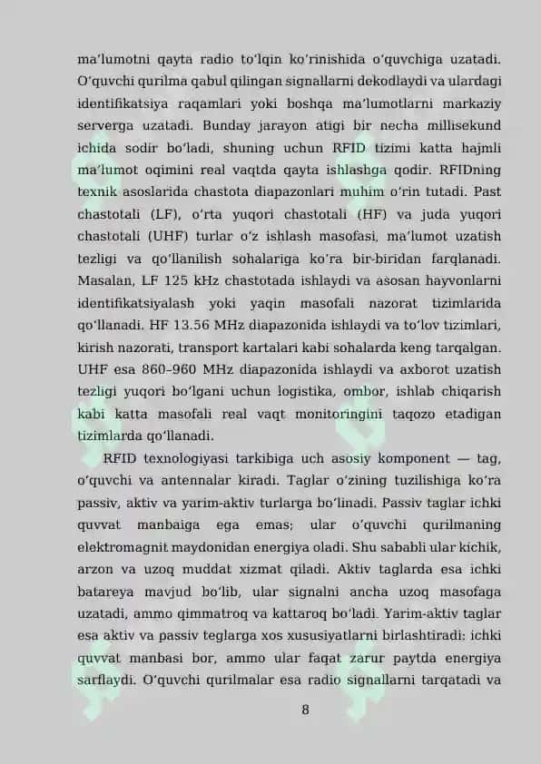 O‘RNATILGAN TIZIMLARDA RFID TEXNOLOGIYASI 7