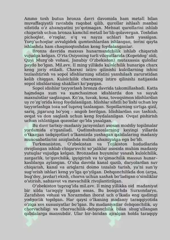 Bronza davri tarixi: o‘rtoq dehqonchilik madaniyati 3