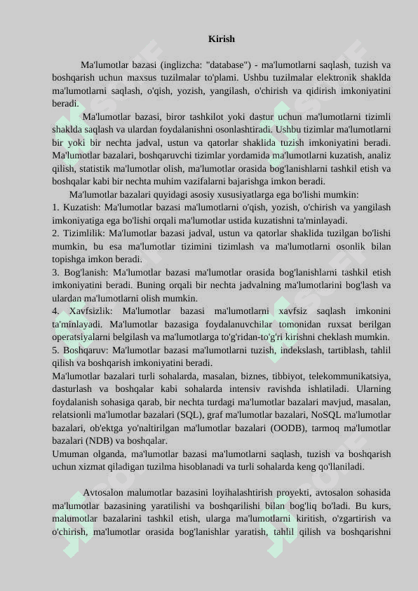 Avtosalon ma’lumotlar bazasini loyihalashtirish va ishlab chiqish 3