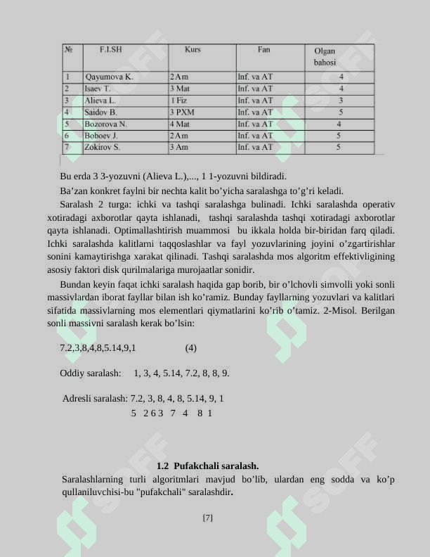 Saralash va qidirish uchun samarali algoritimlar 7