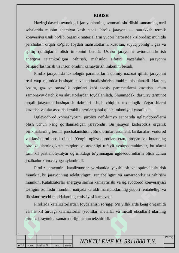 Piroliz jarayonini avtomatlashtirish 2