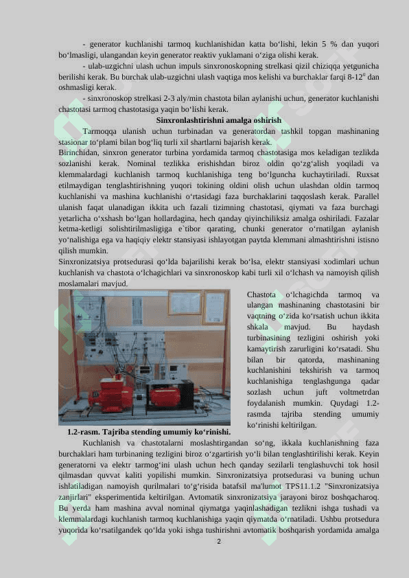 SINXRON GENERATORNI ENERGETIK TIZIMGA ULASH 2