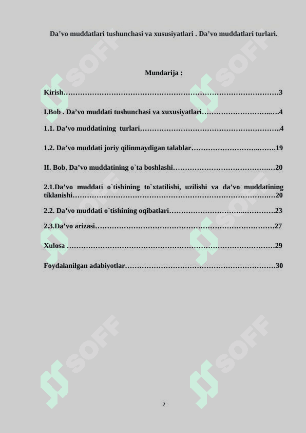 Da’vo muddatlari tushunchasi va xususiyatlari . Da’vo muddatlari turlari. 2