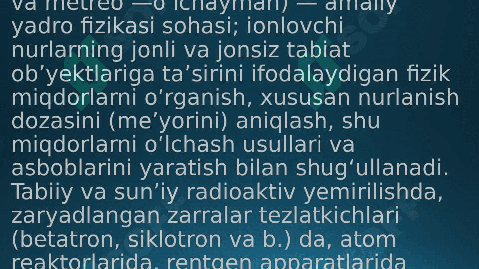 Yutilgan nurlar energiyasini dozimetrik baholash. Turli nurlarni odam tanasida taqsimlanishi 3