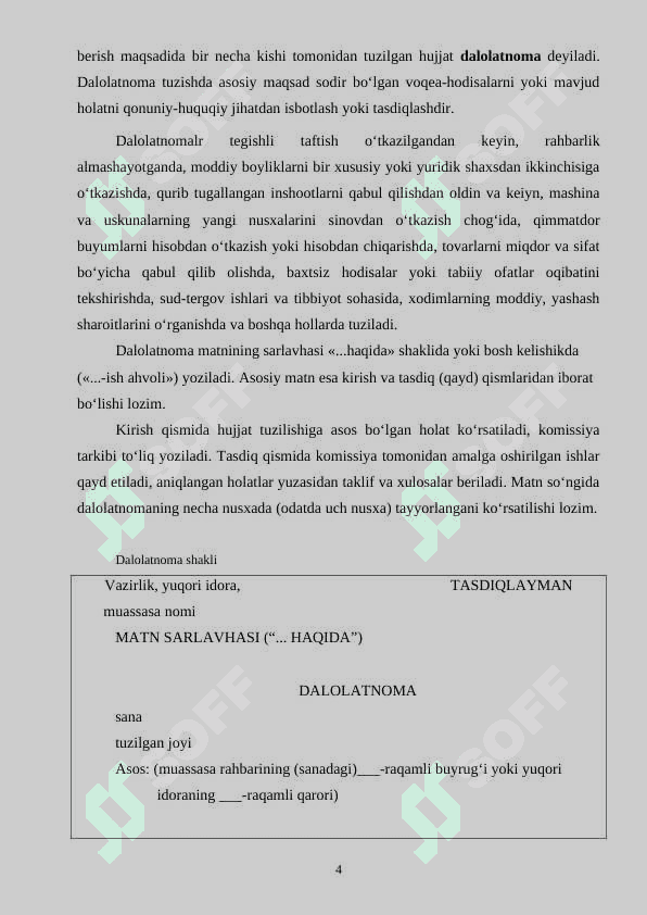 Dalolatnoma, E`lon, Hisobot, Taklifnoma 4
