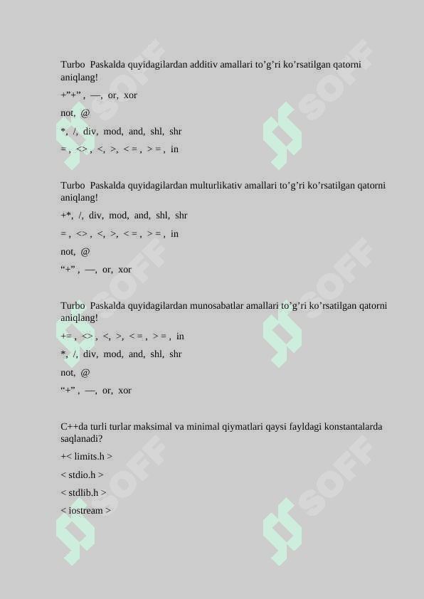 Algoritmlash va dasturlash test 4