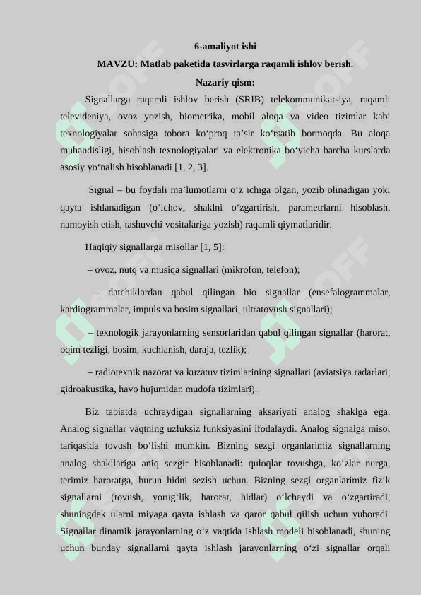 Matlab paketida tasvirlarga raqamli ishlov berish. 2