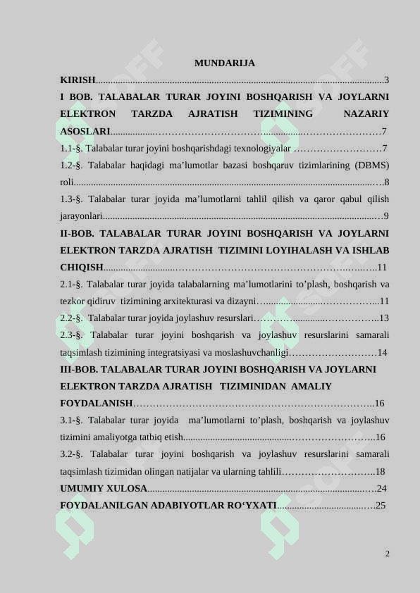 Talabalar turar joyini boshqarish va joylarni elektron tarzda ajratish tizimi 2