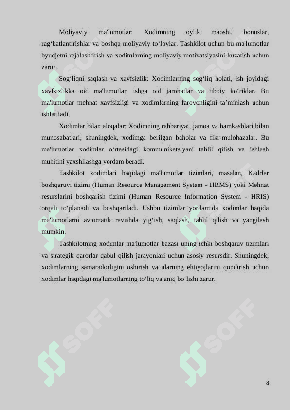 TASHKILOT HODIMLARI HAQIDAGI MA’LUMOTLARNI TO’PLASH VA FAOLIYATLARINI BOSHQARISH TIZIMI 8