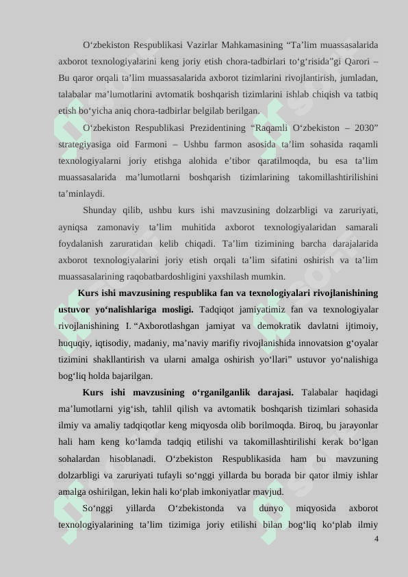 TALABARNING O’ZLASHTIRISH NATIJALARINI BOSHQARISH  VA QAYD ETISH TIZIMI 4