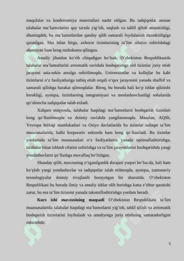 TALABARNING O’ZLASHTIRISH NATIJALARINI BOSHQARISH  VA QAYD ETISH TIZIMI 5