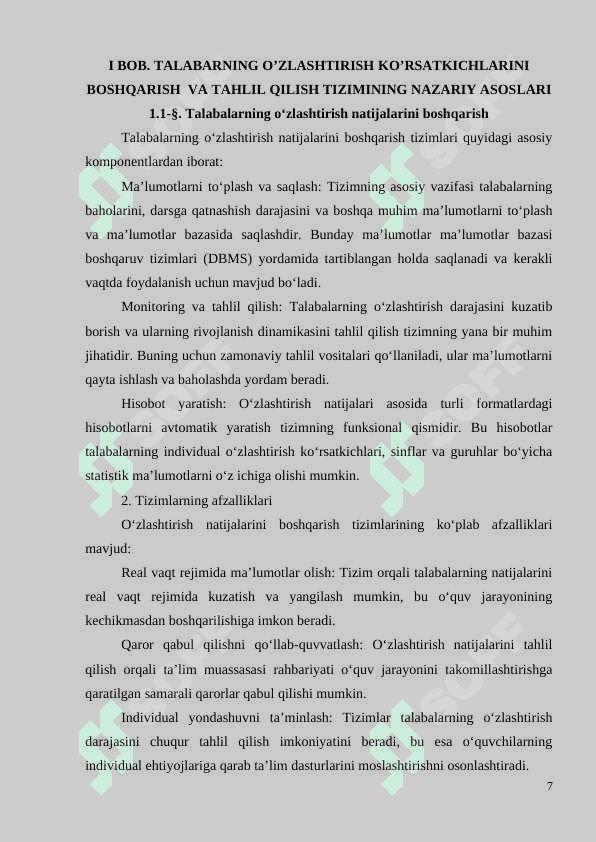 TALABARNING O’ZLASHTIRISH NATIJALARINI BOSHQARISH  VA QAYD ETISH TIZIMI 7