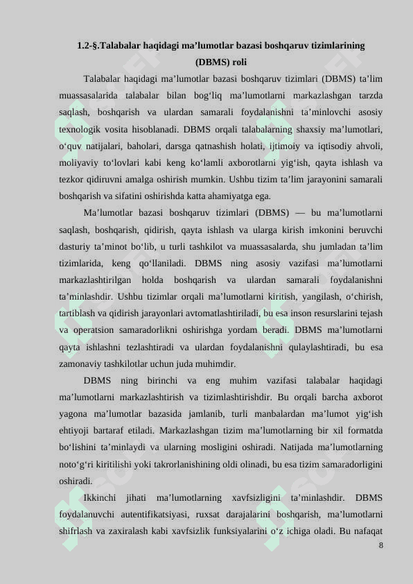 TALABARNING O’ZLASHTIRISH NATIJALARINI BOSHQARISH  VA QAYD ETISH TIZIMI 8