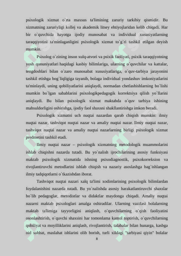 Boshqaruv jarayonida psixologik xizmat va uning samaradorligi 8