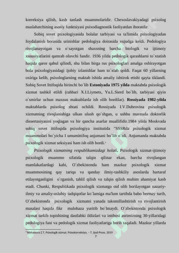 Sog'likni saqlash tizimida psixologik xizmatning o'ziga xosligi. 7