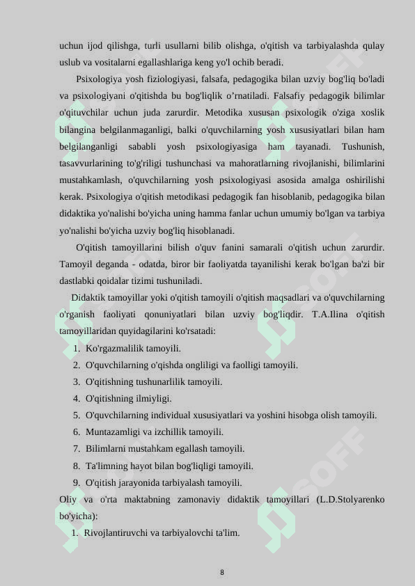 Psixologiya fanlarini oʻqitish metodikasining qonuniyatlari 8