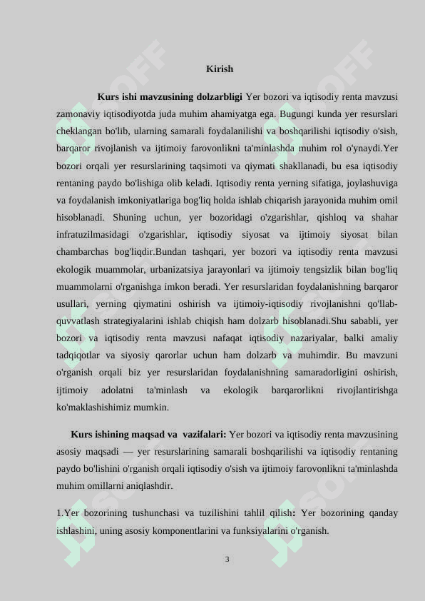 Yer bozori va  iqtisodiy renta 3