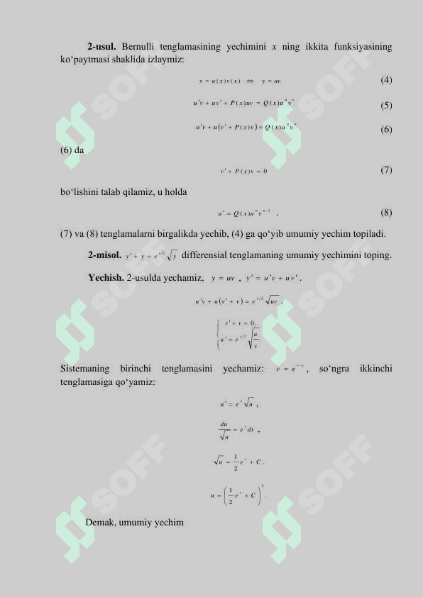 BERNULLI TENGLAMASI. TOʻLA DIFFERENSIAL TENGLAMA. INTEGRALLOVCHI KOʻPAYTUVCHI 4