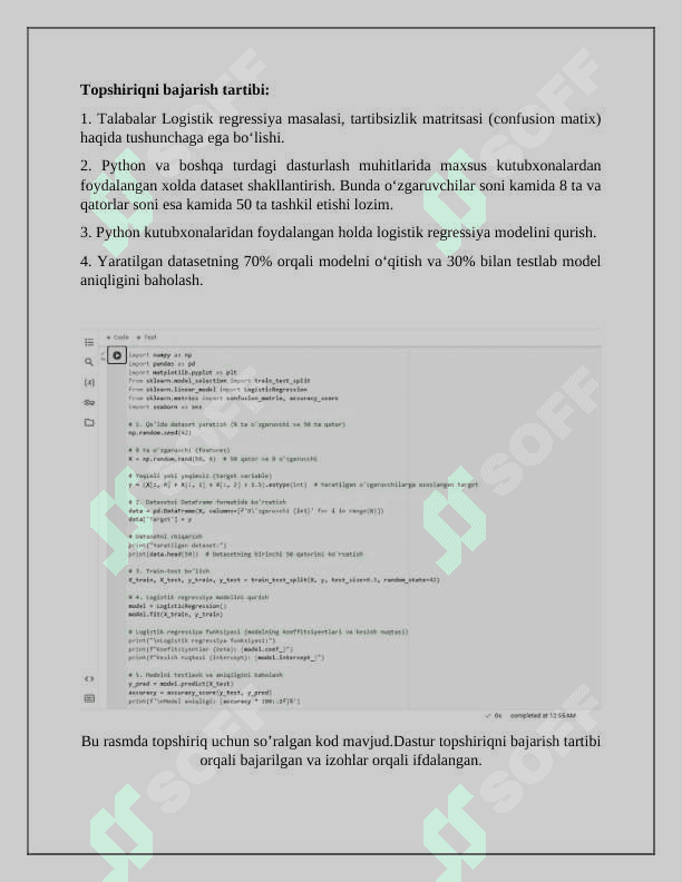 Logistik regressiya yordamida sinflashtirish masalasini yechish 2