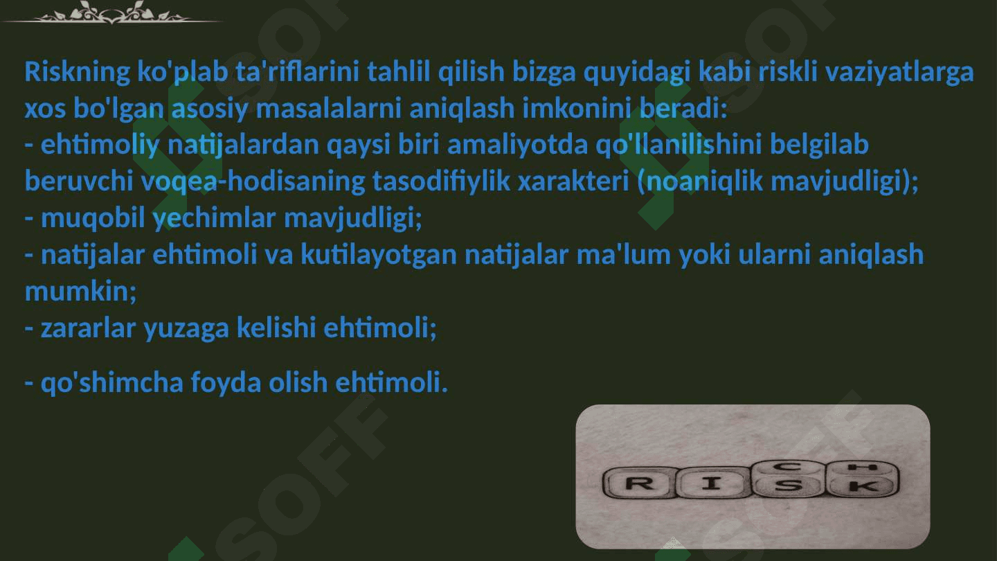 Risk va daromadning o'zaro bog'liqligi 6