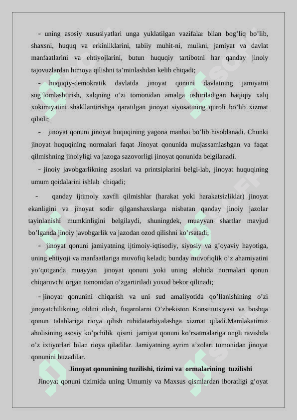 Jinoyat qonuni tushunchasi va moxiyati  24 7