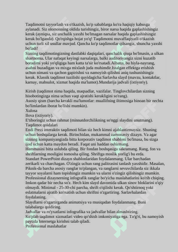 Taqdimot tayyorlash va taqdim etish usul va vositalari 3