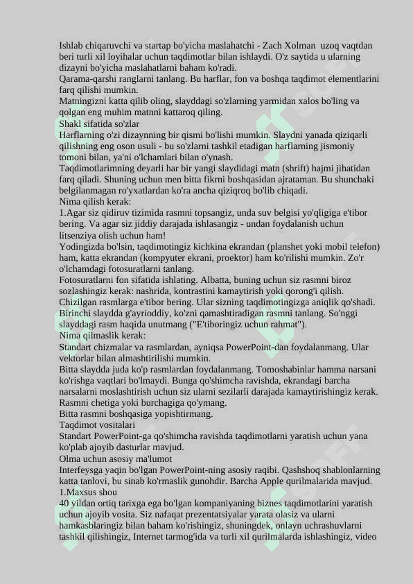 Taqdimot tayyorlash va taqdim etish usul va vositalari 4