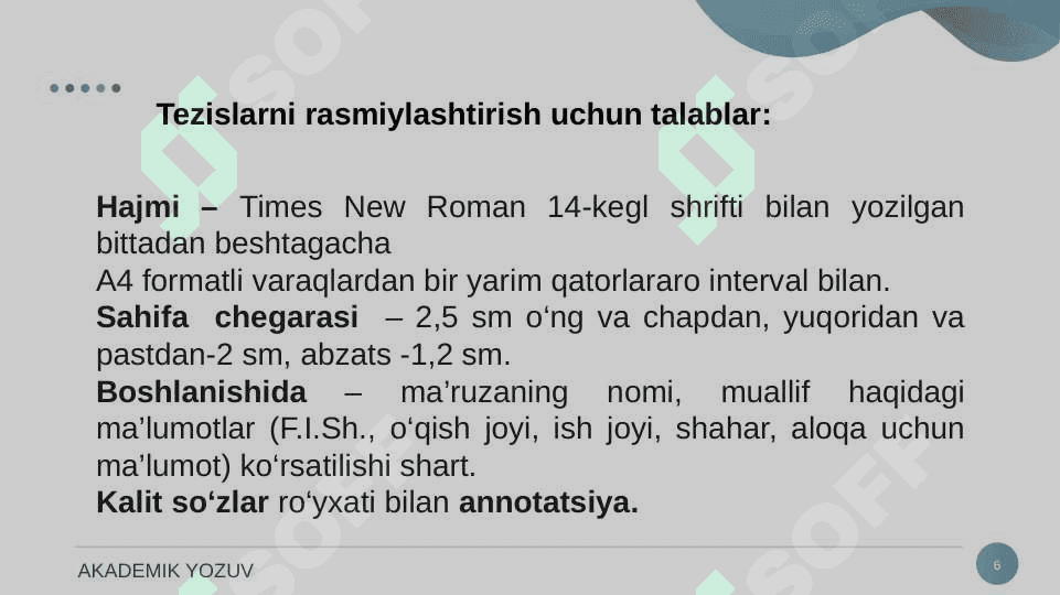 TEZISLAR YOZISH USLUBI. 6