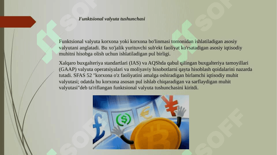 Funktsional valyuta tushunchasi va ularni hisobga olish 2