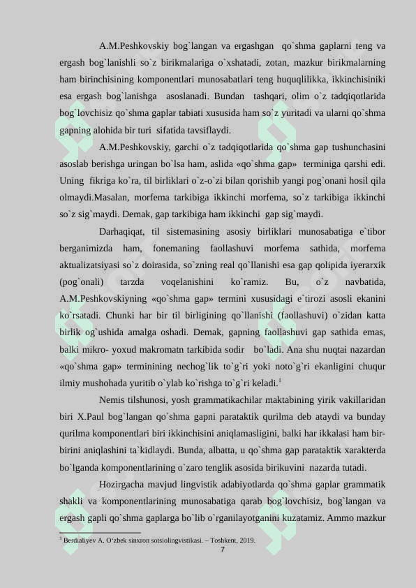 HOZIRGI O`ZBEK TILSHUNOSLIGIDA QO`SHMA GAPLARNING TASNIFI 7