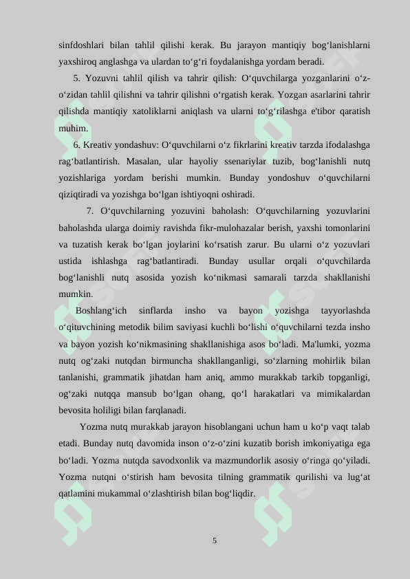 BOSHLANGʻICH SINFLARDA INSHO YOZISHGA OʻRGATISH 5