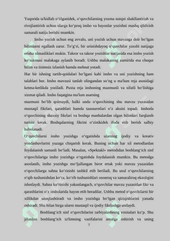 BOSHLANGʻICH SINFLARDA INSHO YOZISHGA OʻRGATISH 7