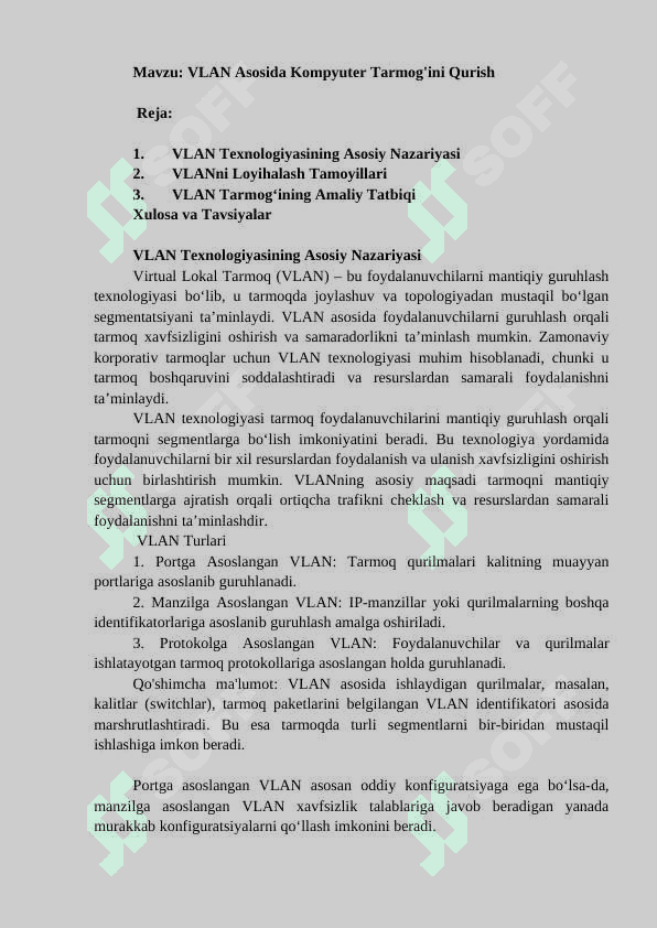Vlan asosida kompyuter tarmog'ini qurish 2