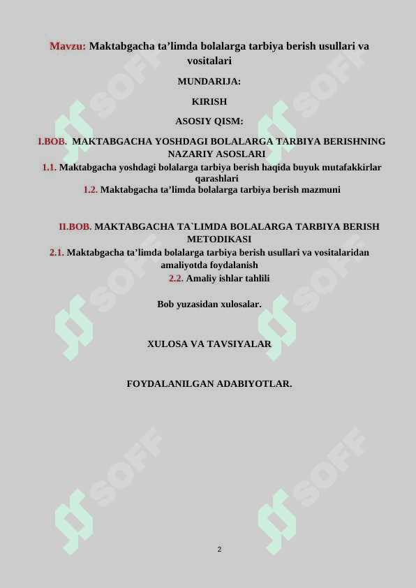 Maktabgacha ta’limda bolalarga tarbiya berish usullari va vositalari (KURS ISHI) 2